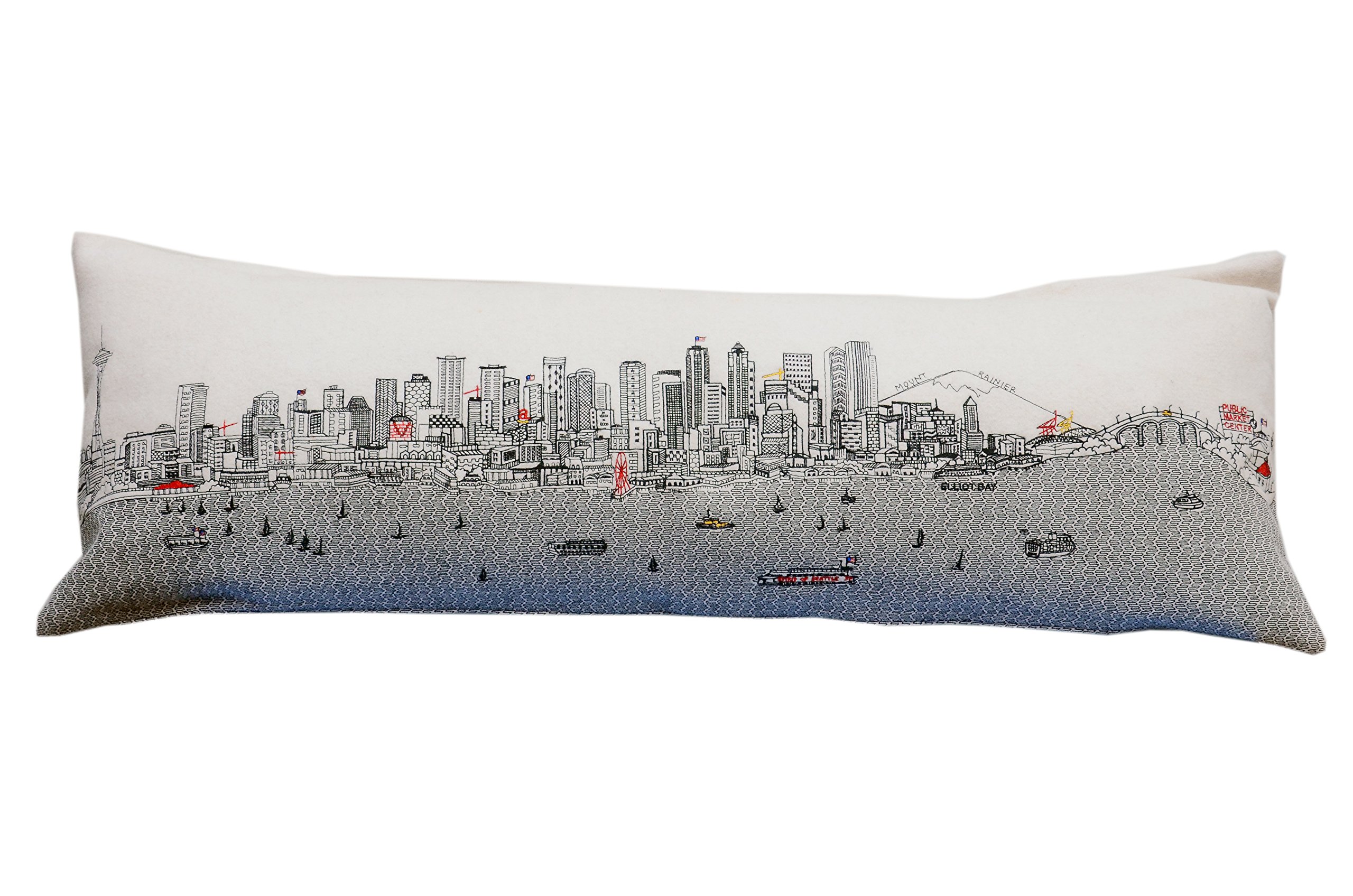 Beyond Cushions Seattle Skyline King Size Embroidered Decorative Throw Pillow - Perfect for Sofa, Bed & Home Decor