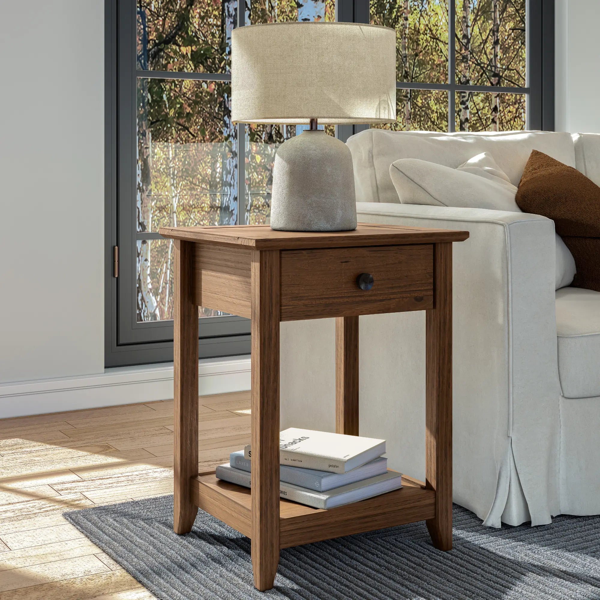 Greenport Modern End Table - Small Side Table for Living Room, Bedroom, or Office - Nightstand with Storage Shelf - Compact Accent Table for Home Decor