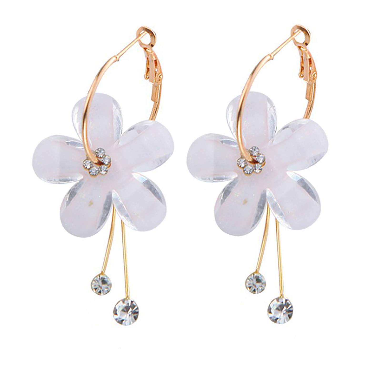 Diamond Flower Dangle Earrings for Women - Large Floral Drop Earrings with Petal Design, Elegant Jewelry Gift for Her (White) | Perfect for Weddings, Parties & Special Occasions