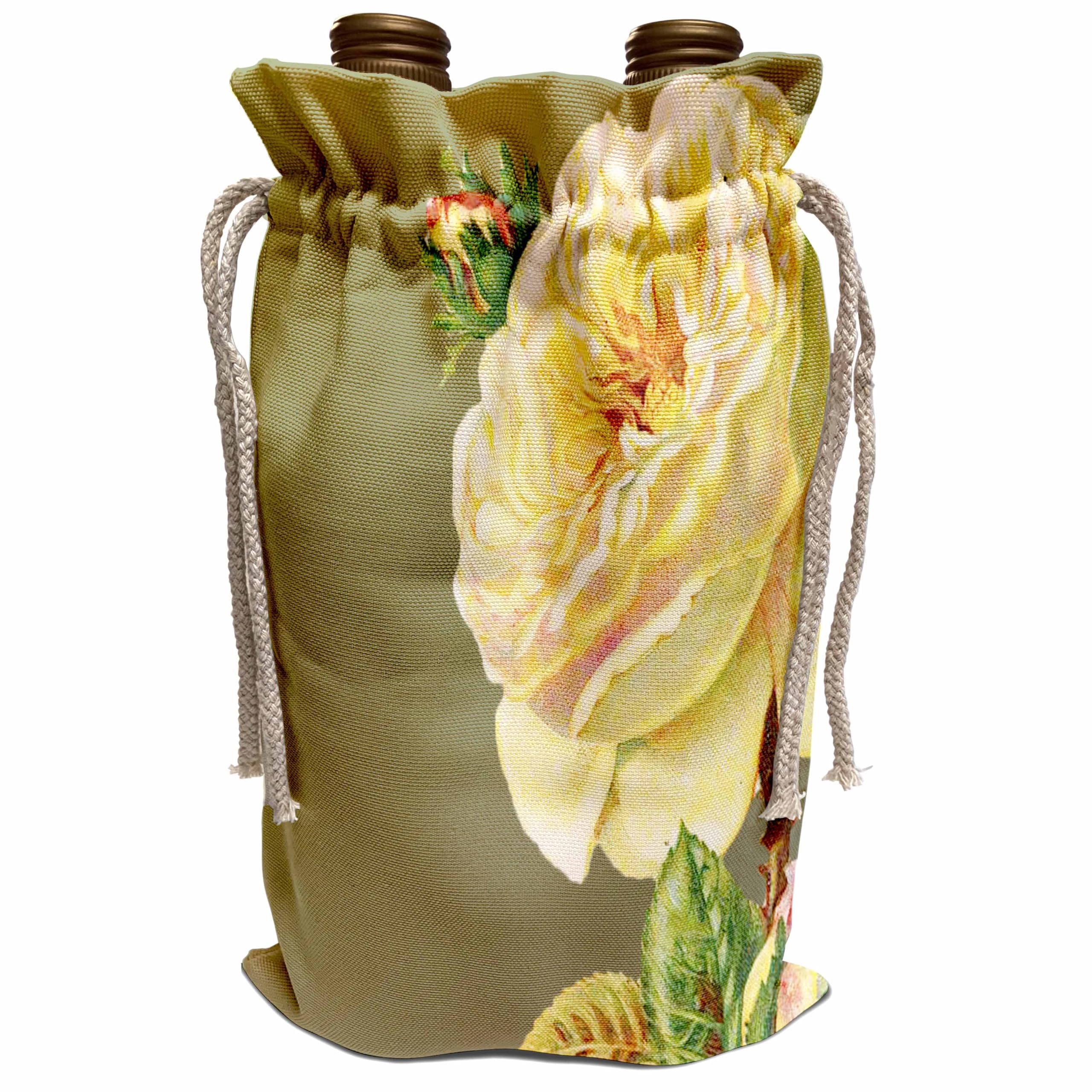 Elegant Wine Gift Bag - Large Yellow Rose Floral Design on Dark Green Background - Perfect for Wine Bottles, Wedding Favors, Birthday Gifts & Party Decorations