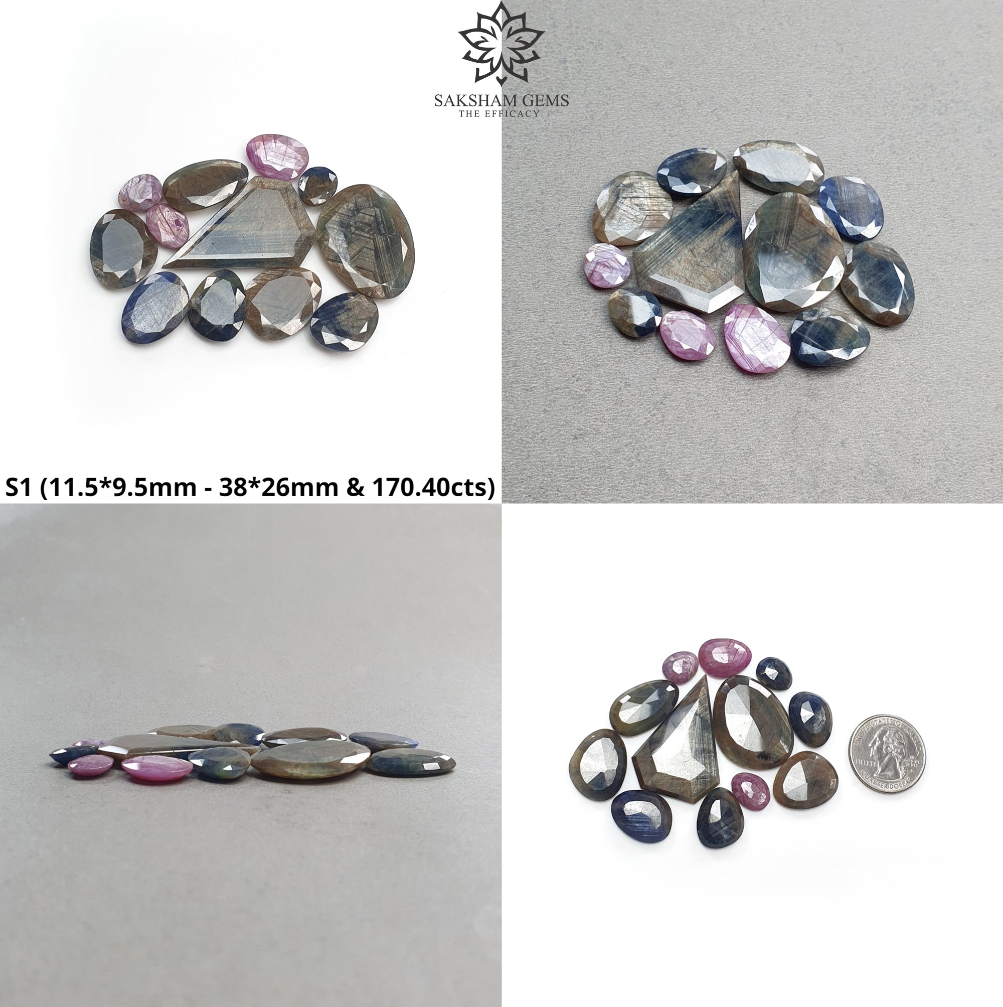 Natural Untreated Blue Chocolate & Pink Sheen Sapphire Gemstone - Normal Cut Golden Brown Sapphire Egg & Uneven Shape Set for Jewelry Making, Engagement Rings & Unique Gifts