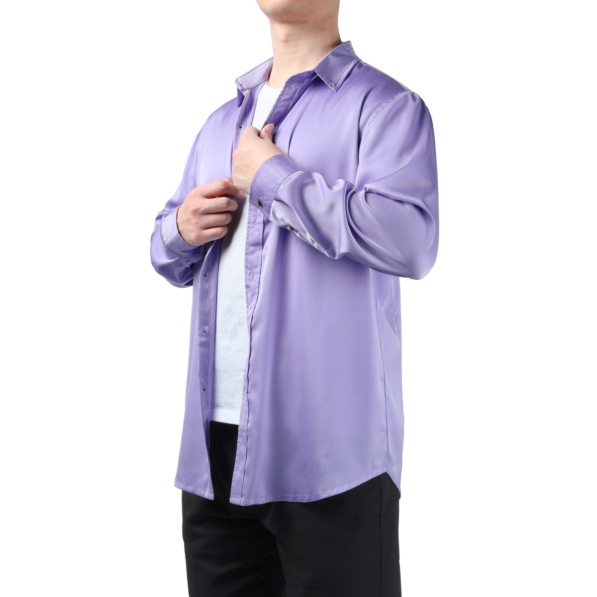 Premium Solid Color Men's Dress Shirt - Elegant Purple Business Casual Shirt for Office, Wedding & Formal Events