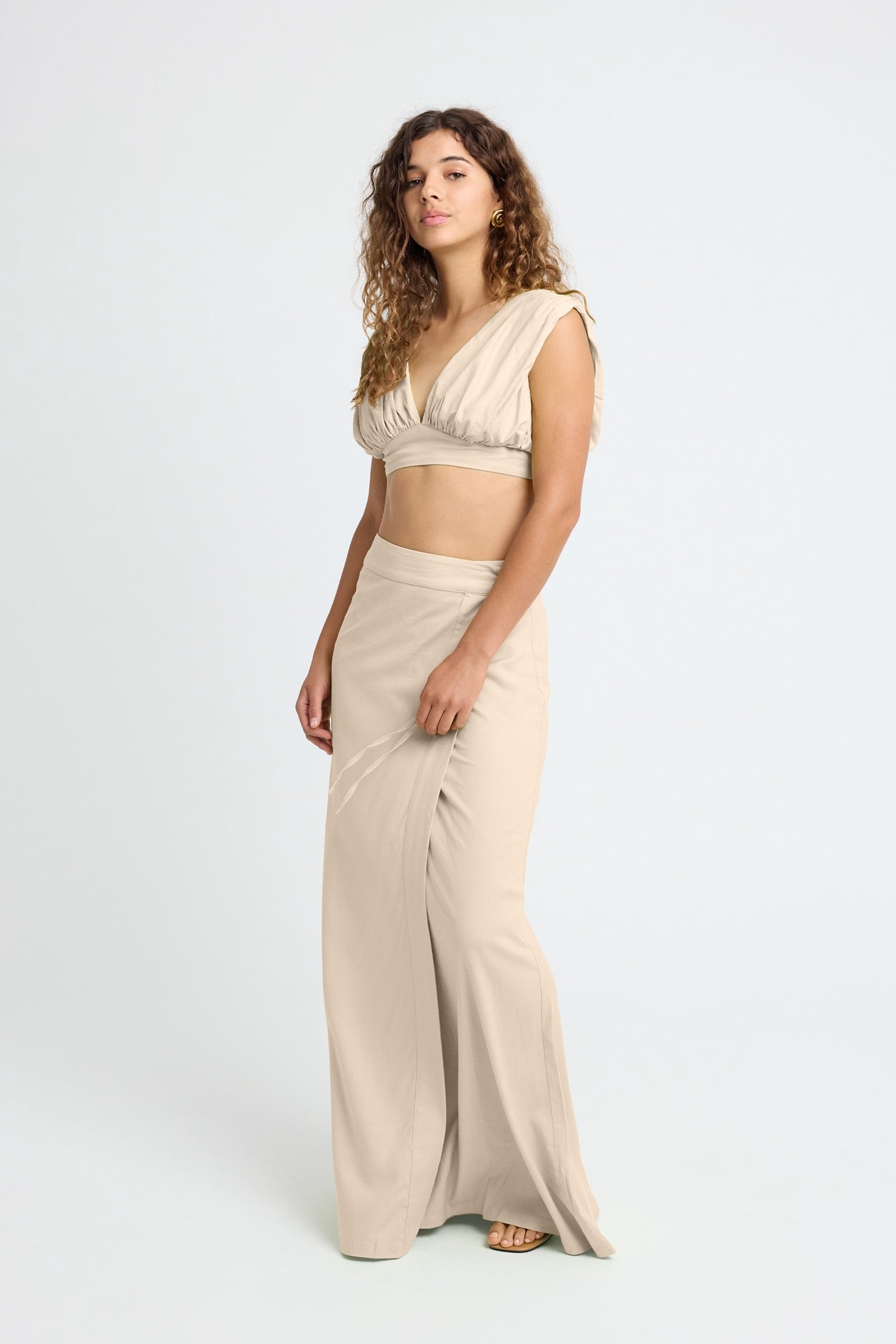 Callen Linen Maxi Skirt for Women - Flowy Boho Summer Skirt with Side Slits | Coconut Color | Perfect for Beach Vacations, Music Festivals & Casual Outings
