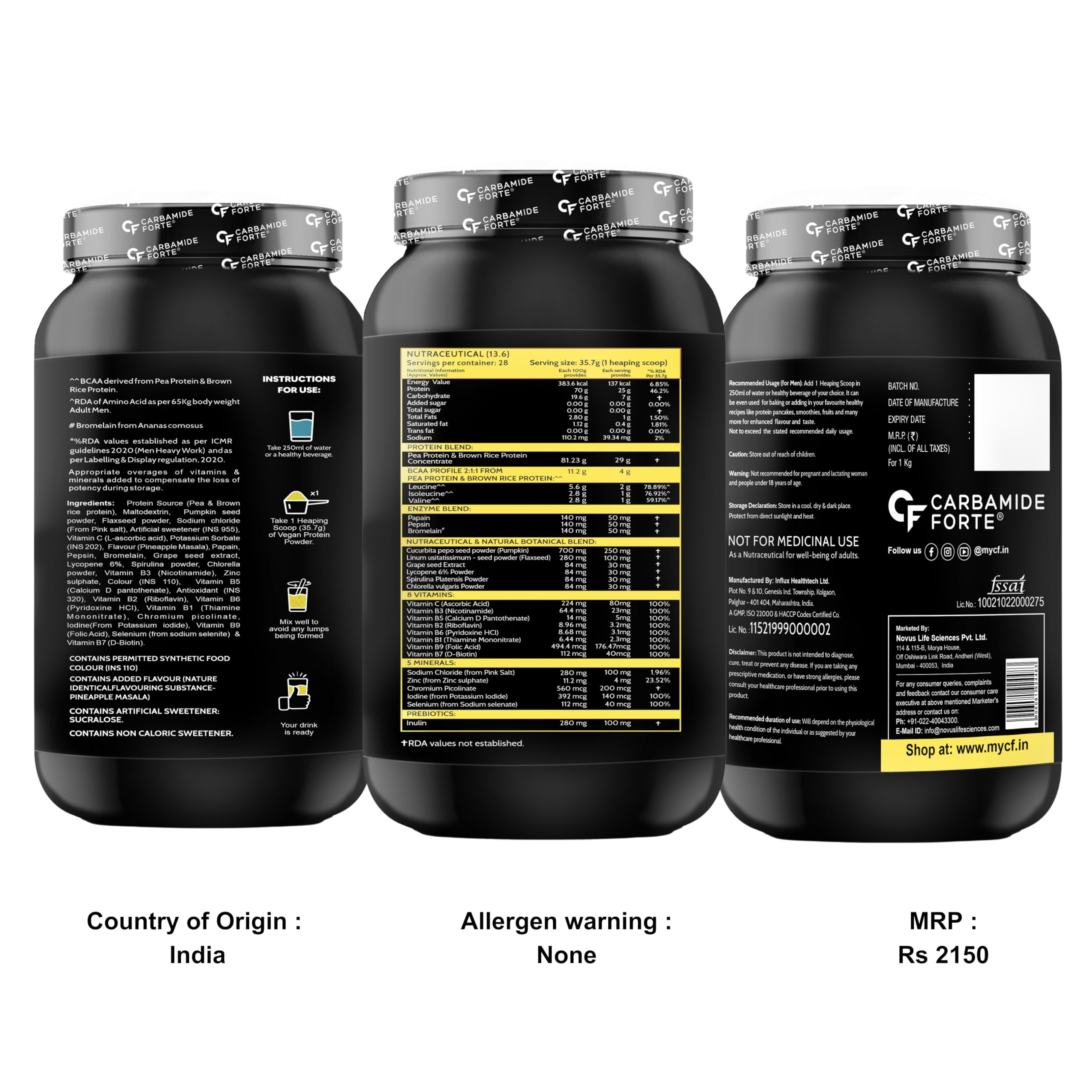 Vegan Protein Powder with Pea Protein, Multivitamins, Minerals & Superfoods | Plant-Based Protein Supplement with Digestive Enzymes | Pineapple Masala Flavor | 1Kg Pack | Ideal for Post-Workout Recovery & Healthy Lifestyle