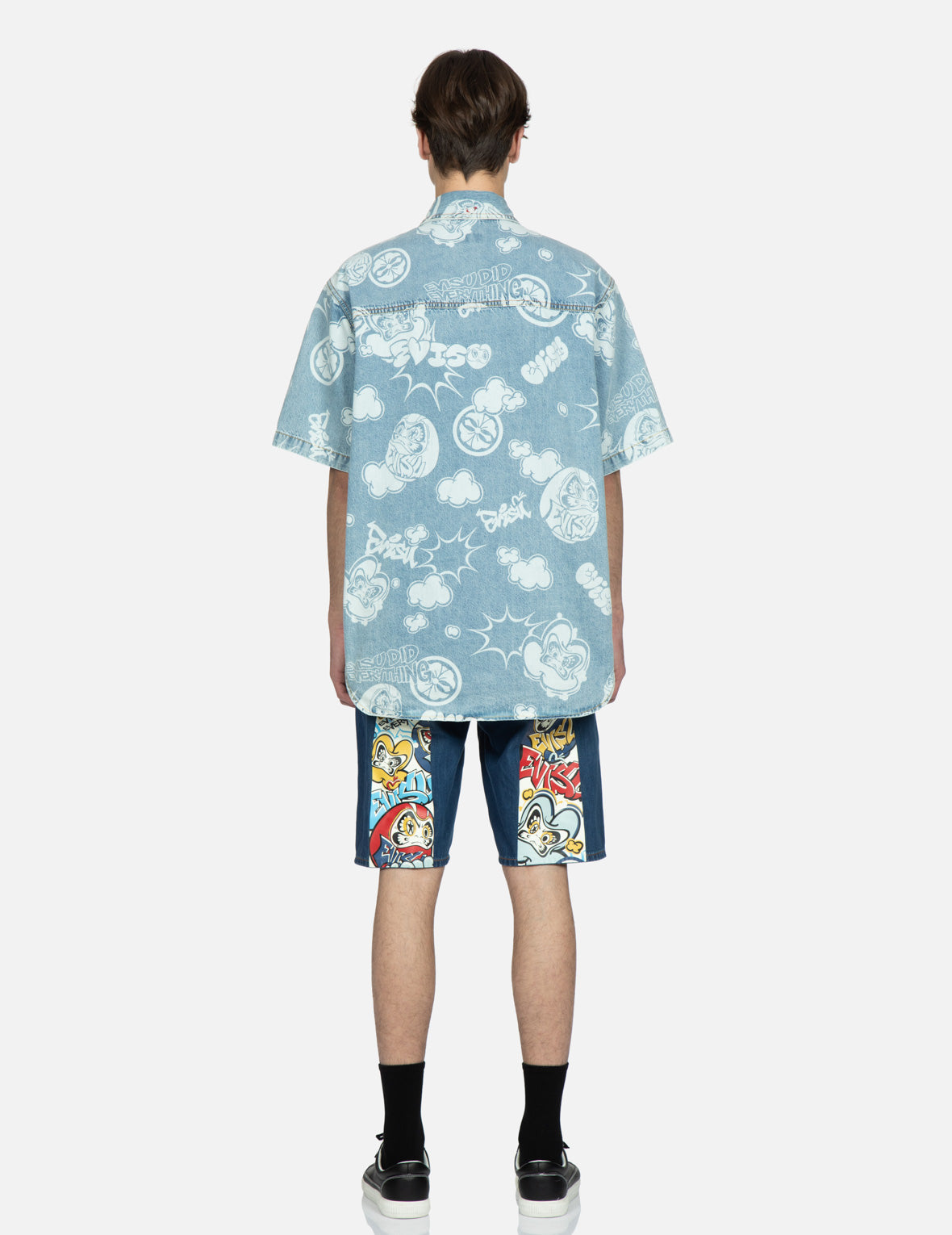 Graffiti Daruma Daicock Print Denim Shorts for Men - Trendy Streetwear Hip Hop Fashion - Perfect for Casual Outfits, Summer Wear & Urban Style
