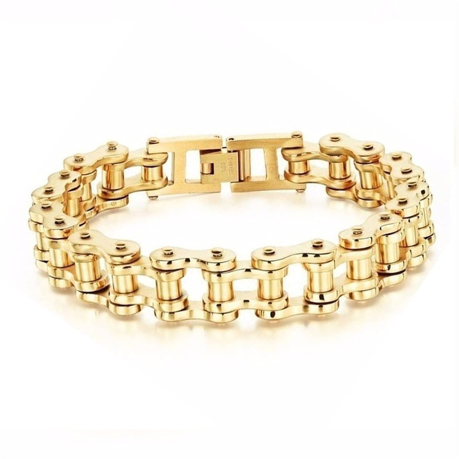 XIALIMY Stainless Steel Biker Chain Bracelet for Men - Punk Motorcycle Style Link Bracelet, Fashion Jewelry for Bikers & Cyclists (Gold) - Perfect for Casual Wear, Parties & Gifts