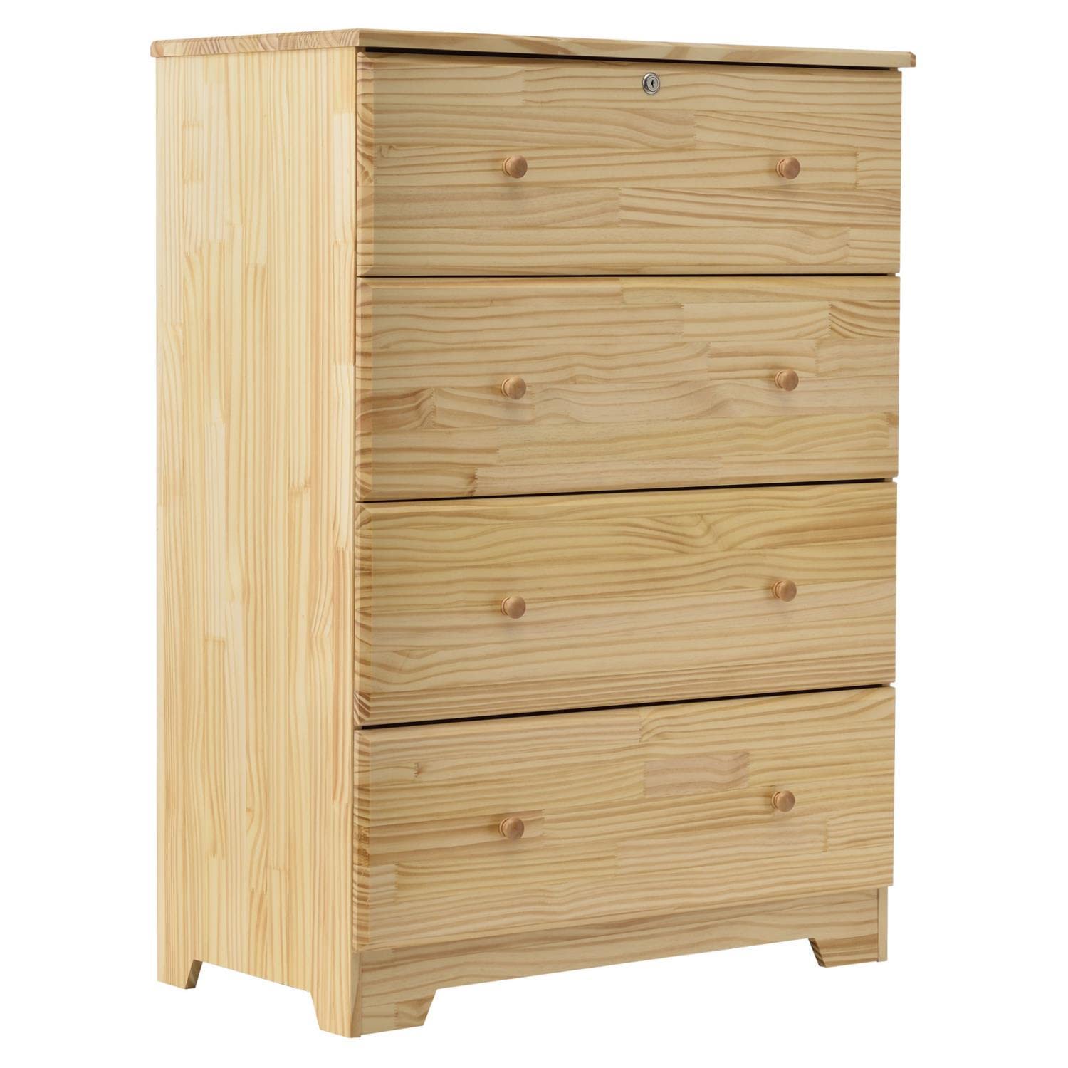 Better Home Products Isabela Solid Pine Wood 4-Drawer Chest Dresser in Natural - Perfect for Bedroom, Nursery, or Guest Room Storage