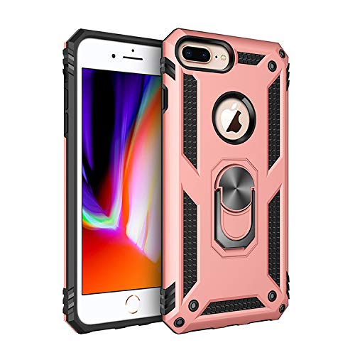 Korecase Military Armor Dual Layer Protective Phone Case for iPhone 7 Plus & 8 Plus with Kickstand - Extreme Shockproof Protection (Rose Gold) | Perfect for Outdoor Activities, Work & Travel