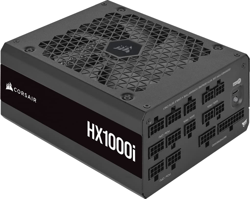 Corsair HX1000i 1000W 80+ Platinum Fully Modular ATX Power Supply - Ultra-Low Noise, Digital Control, Triple EPS12V, 140mm Fluid Dynamic Bearing Fan, Zero RPM Mode - Perfect for High-End Gaming PCs, Workstations, and Content Creation Rigs