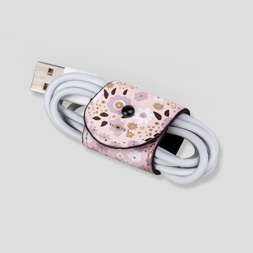 Eco-Friendly Pink Ditsy Print Cord Wrap - Stylish Hair Accessory for Women, Perfect for Everyday Wear, Work, and Special Occasions