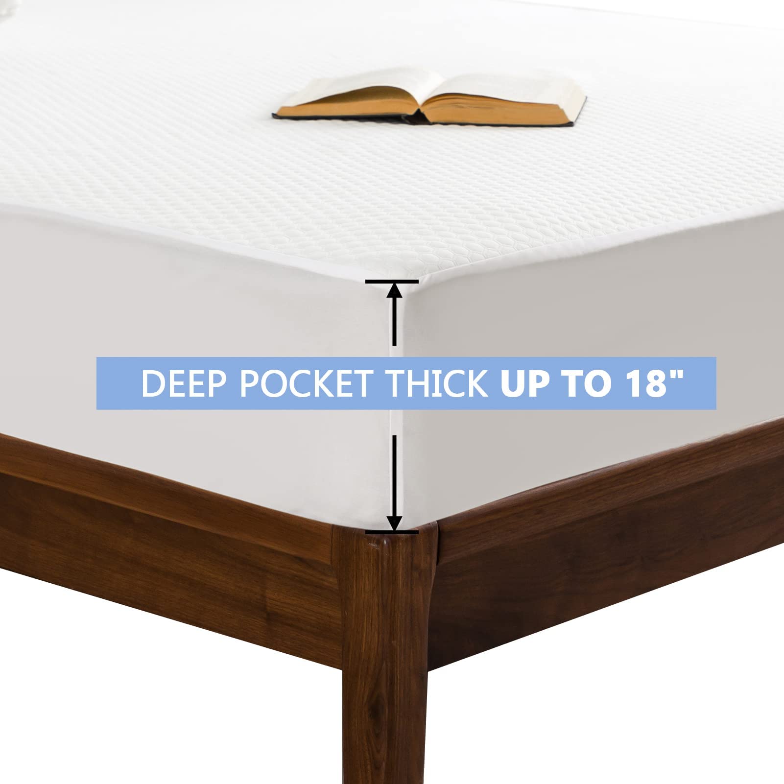 HENGWEI 100% Waterproof Queen Size Mattress Protector - Ultra Soft, Breathable, Noiseless, Dust Proof - 310 GSM Air Layer, Deep Pocket Fits Up to 18