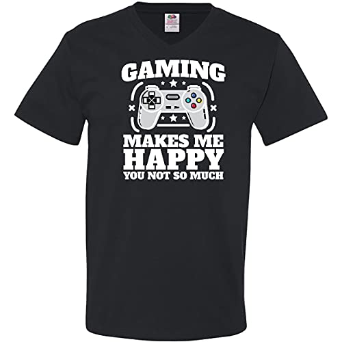 Inktastic Gaming Makes Me Happy Men's V-Neck T-Shirt - Comfortable Casual Gamer Tee for Everyday Wear & Video Game Enthusiasts