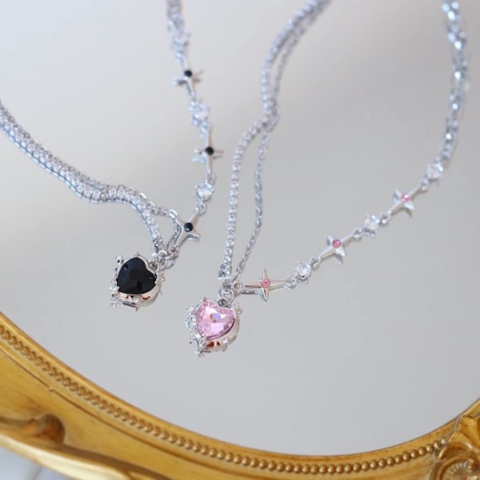 Y2K Heart Diamond Necklace for Women - Crystal Silver Pendant Aesthetic Asymmetric Jewelry - Perfect for Valentine's Day, Anniversary Gifts & Everyday Fashion