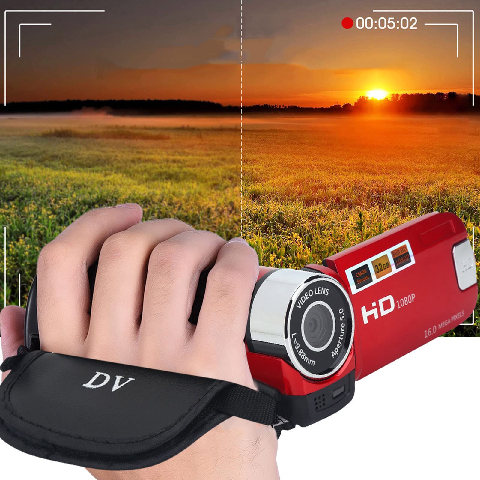 4K HD Video Camera with 16X Zoom & Rotatable Screen - Digital Camcorder for Vlogging, YouTube, Travel & Home Movies (Red) - Perfect for Content Creators, Family Events & Outdoor Adventures