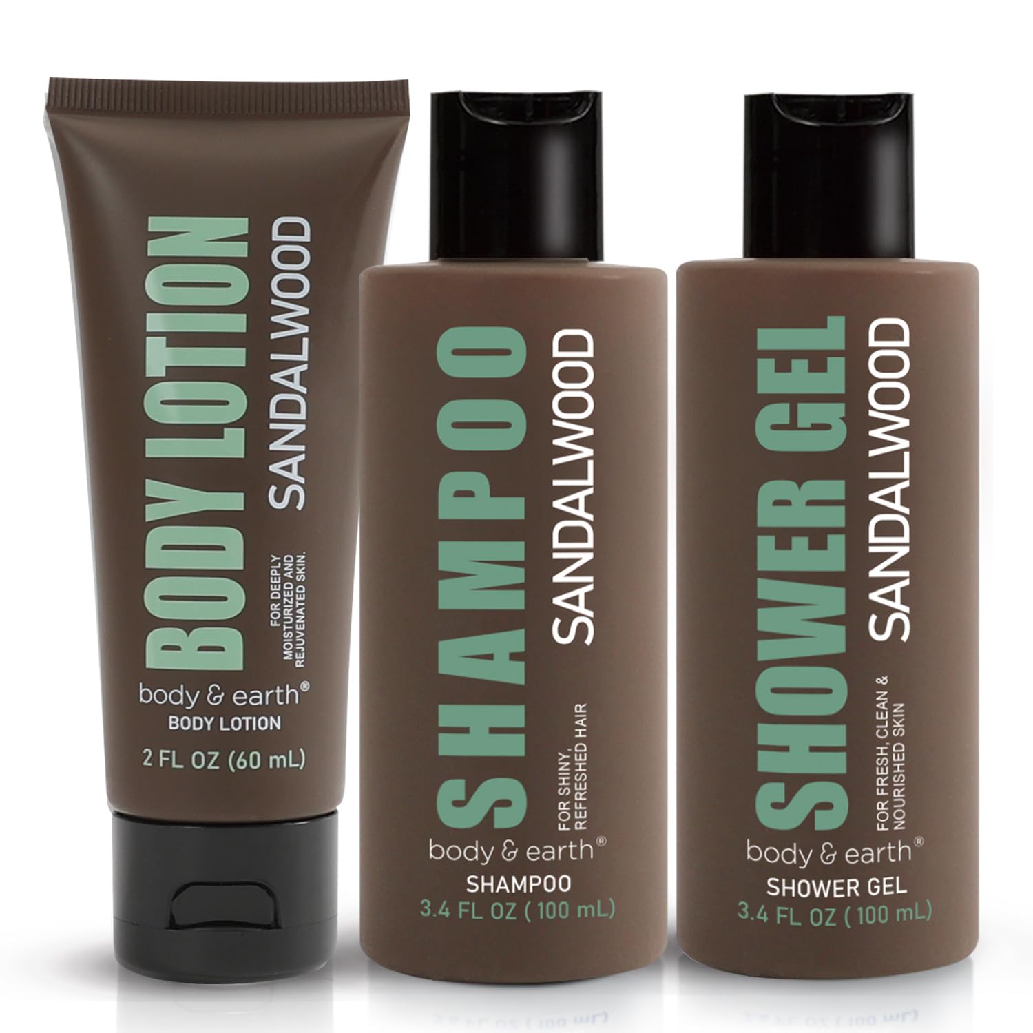 BODY & EARTH Men's Spa Gift Set - 3PC Sandalwood Shower Gel, Body Lotion & Shampoo | Luxury Bath & Body Care for Men | Perfect Father's Day Gift & Relaxing Spa Experience at Home