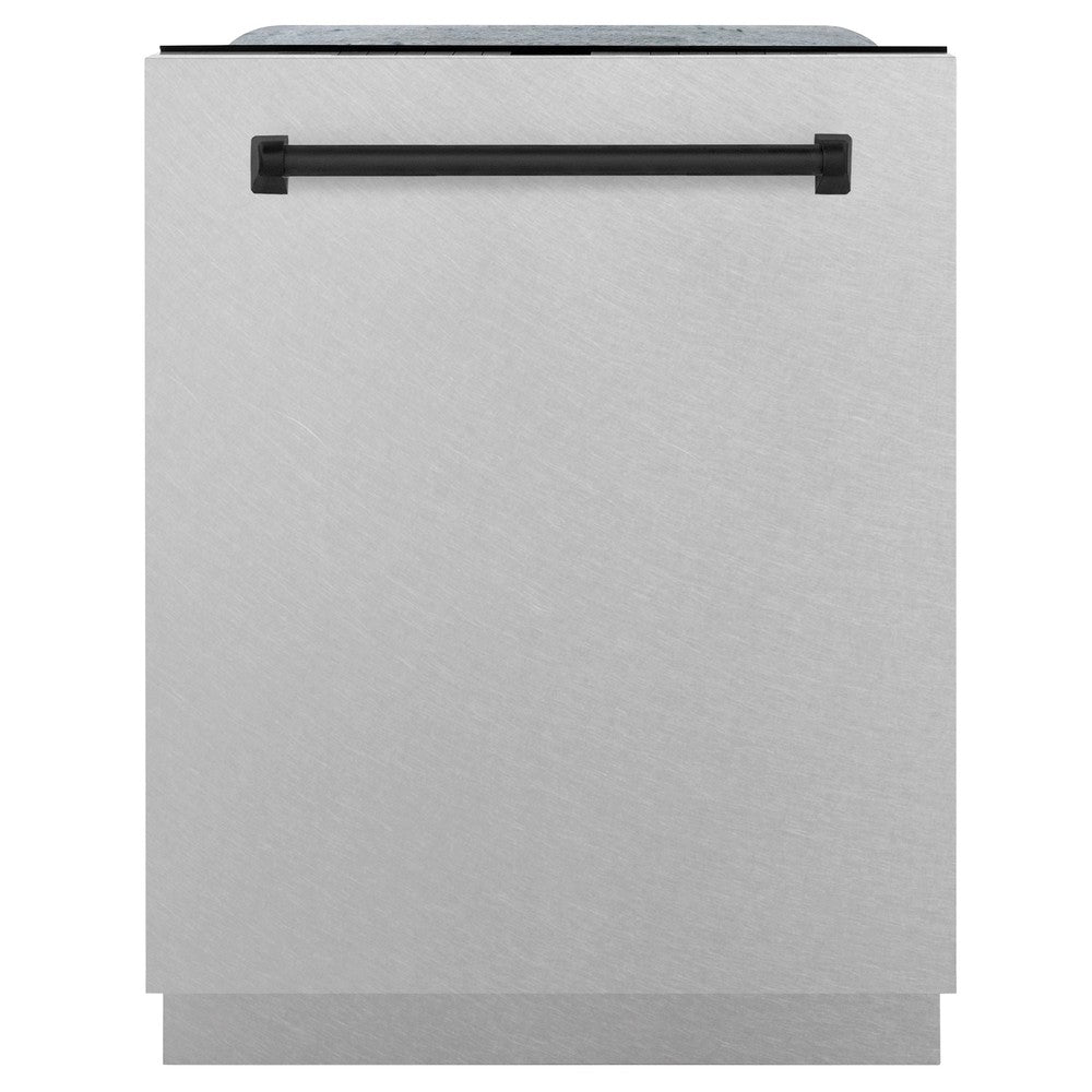 ZLINE Autograph Edition 24-inch Built-In Tall Tub Dishwasher - Satin Stainless Steel Panel with Matte Black Handle, 45dBA Ultra Quiet - Perfect for Modern Kitchens and Open Concept Homes (Model DWMTZ SN 24 MB)