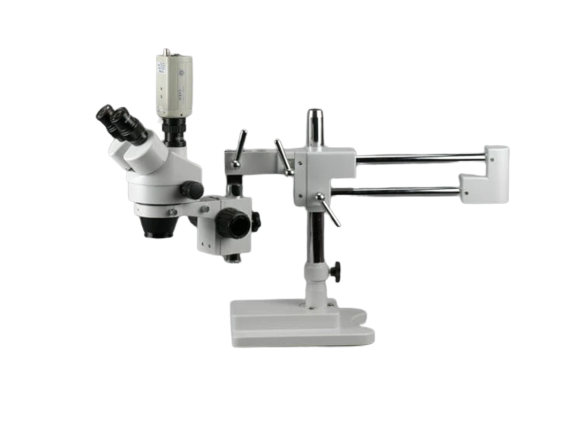 Amscope SM-3T 7X-45X Trinocular Stereo Zoom Microscope with Single Arm Boom Stand - Professional Lab, Jewelry Inspection, PCB Repair & Biological Research Tool