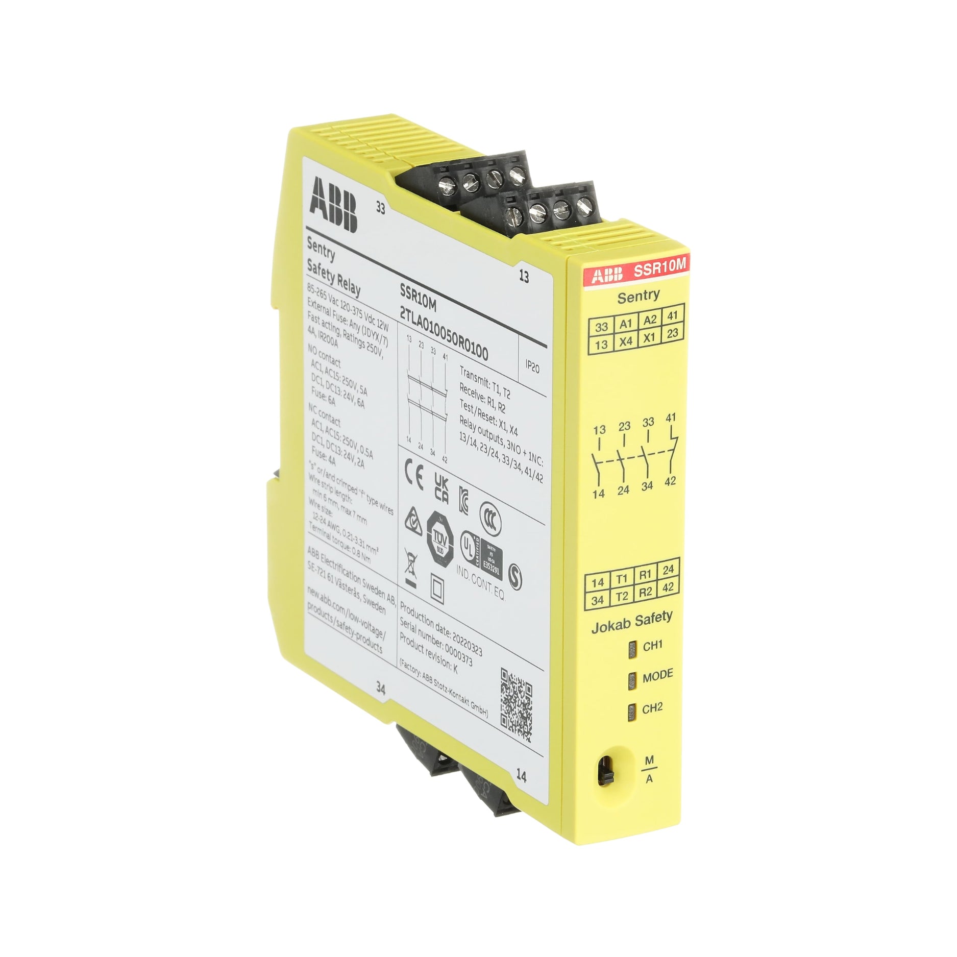 ABB SSR10M Safety Relay Module - DIN Rail Mount, 10A, 24V DC/AC - Industrial Automation & Machine Safety Control for Reliable Equipment Protection