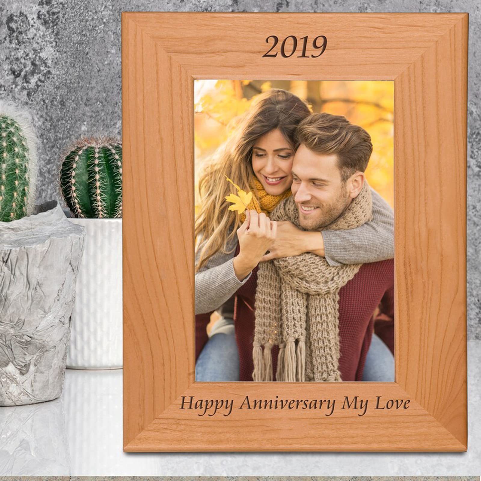 Custom Engraved Solid Wood Picture Frame 4x6 Inches - Personalized Photo Frame with Text, Hanging or Tabletop Display - Perfect for Home Decor, Wedding Gifts & Office Art Displays