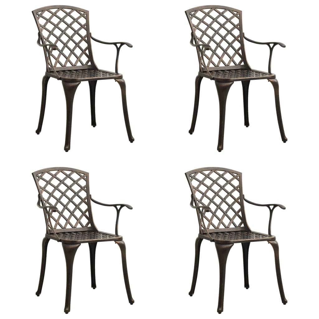 4-Piece Cast Aluminum Patio Chairs Set in Bronze Finish - Modern Outdoor Dining Furniture for Garden, Deck, Balcony & Indoor Use