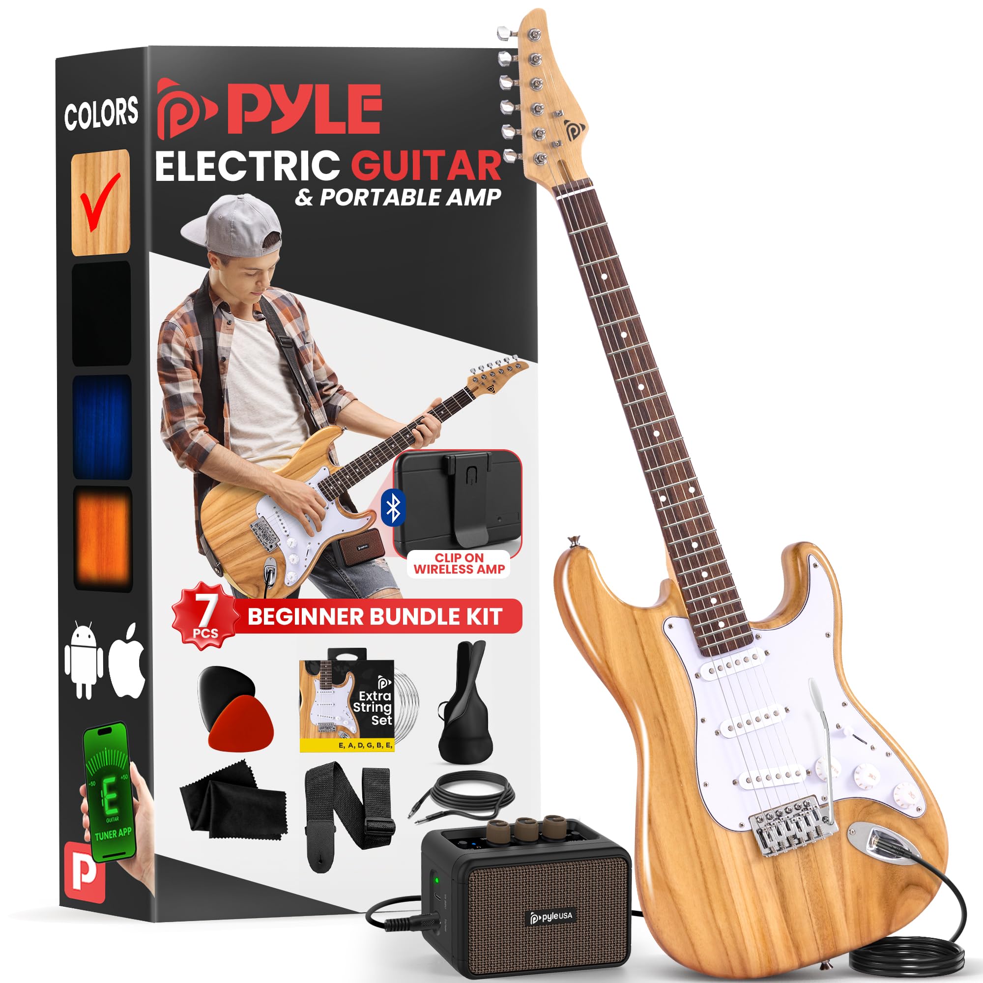 Pyle Full Size Electric Guitar Kit with 5W Amp, Gig Bag, Accessories & Strap - ST-Style Beginner Guitar with 22 Frets & Paulownia Wood Body - Perfect for Home Practice, Music Lessons & Rock Band Performances
