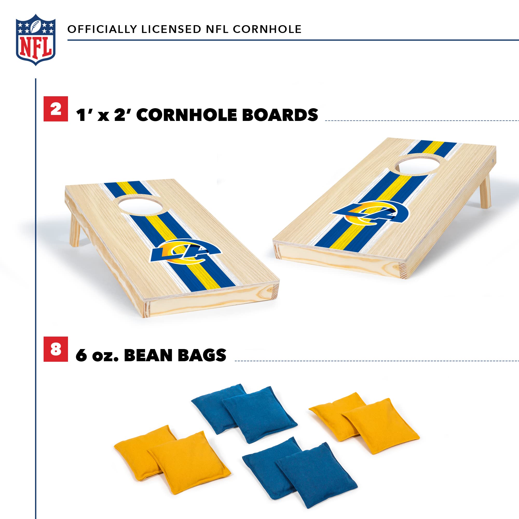Los Angeles Rams NFL Cornhole Set - 1' x 2' Travel Size Solid Wood Bean Bag Toss Game with HD Team Graphics | Perfect Outdoor Tailgating, Backyard BBQ & Family Game Night | Great Gift for Football Fans
