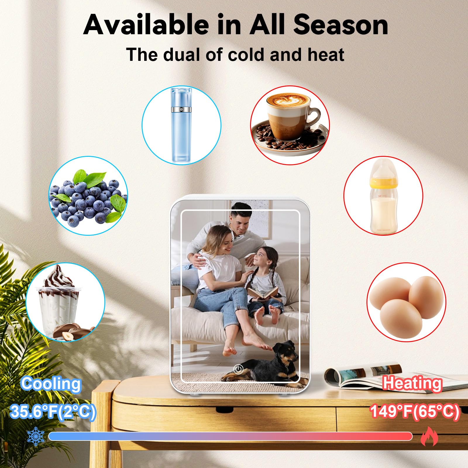 Mini Skincare Fridge with LED Mirror - 4L Portable Cooler & Warmer for Cosmetics, Food | Bedroom, Dorm, Car Use