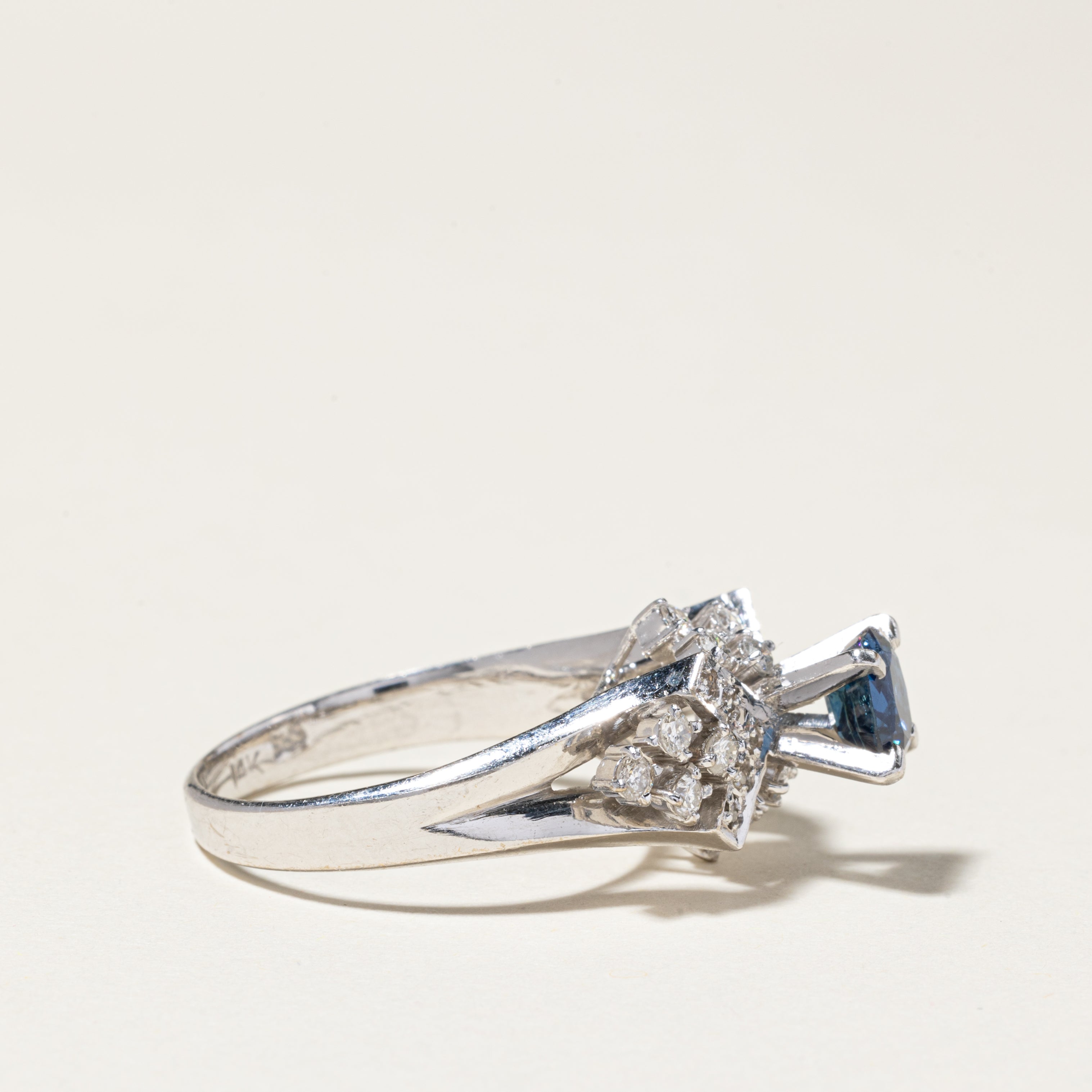 14K White Gold Sapphire & Diamond Cocktail Ring - 0.92ct Sapphire & 0.57ctw Diamonds - Size 8.75 - Elegant Statement Jewelry for Evening Parties, Weddings & Special Occasions