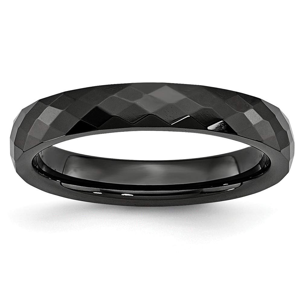 Black Ceramic Faceted Polished Band Ring for Women - Size 4-13 & Width 4mm-8mm | Elegant Jewelry Gift for Anniversary, Wedding, Party & Everyday Wear