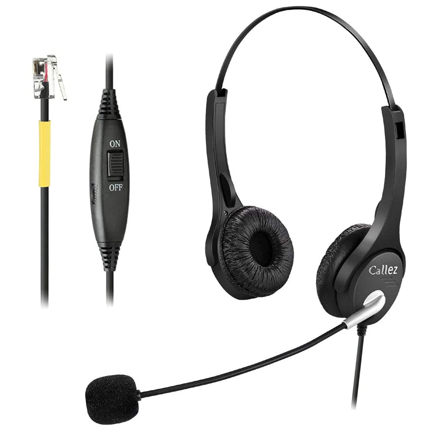 Noise Cancelling RJ9 Phone Headset with Binaural Design - Compatible with Yealink T46S, T42S, T48S, T41S, T27G, T20P, T21P, Avaya 1608, 9608, 9611, Grandstream GXP2170, 2135, Snom - Ideal for Office Calls, Customer Service & Remote Work