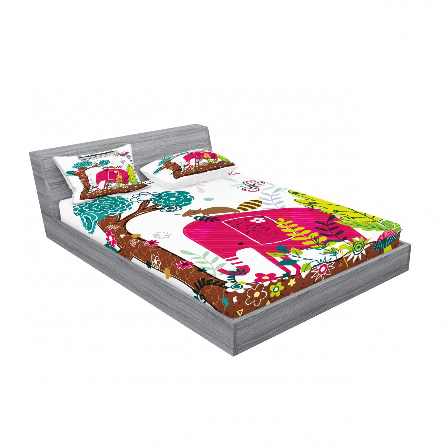 Ambesonne 2-Piece King Size Fitted Sheet Set with 4 Pillow Shams - Jungle Animal Print Bedding Collection, Soft Microfiber Sheets for Comfortable Sleep, Perfect for Kids' Rooms, Guest Bedrooms & Wildlife Themed Decor