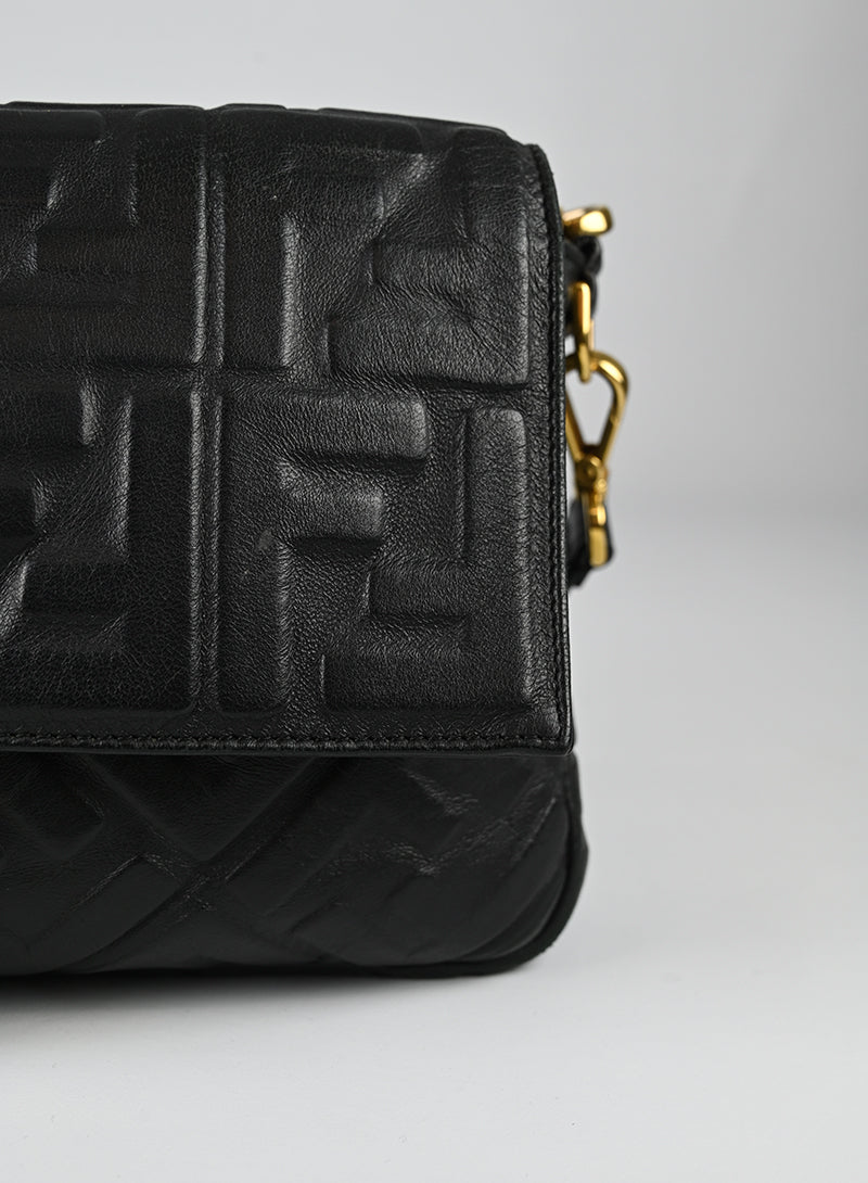 Fendi Black Leather Maxi Baguette Shoulder Bag with FF Logo - Perfect for Work, Travel & Evening Events