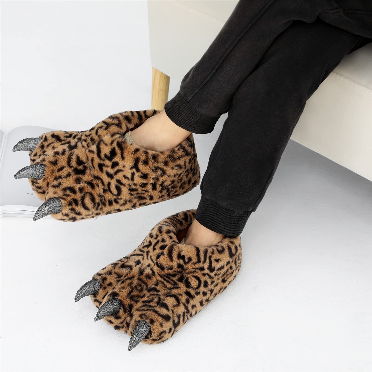 YESBOR Men's Cute Plush Paw Slippers - Fuzzy Animal Claw House Shoes for Halloween Cosplay & Costume - Warm Comfortable Indoor/Outdoor Slippers for Christmas Gifts, Lounge Wear and Themed Parties