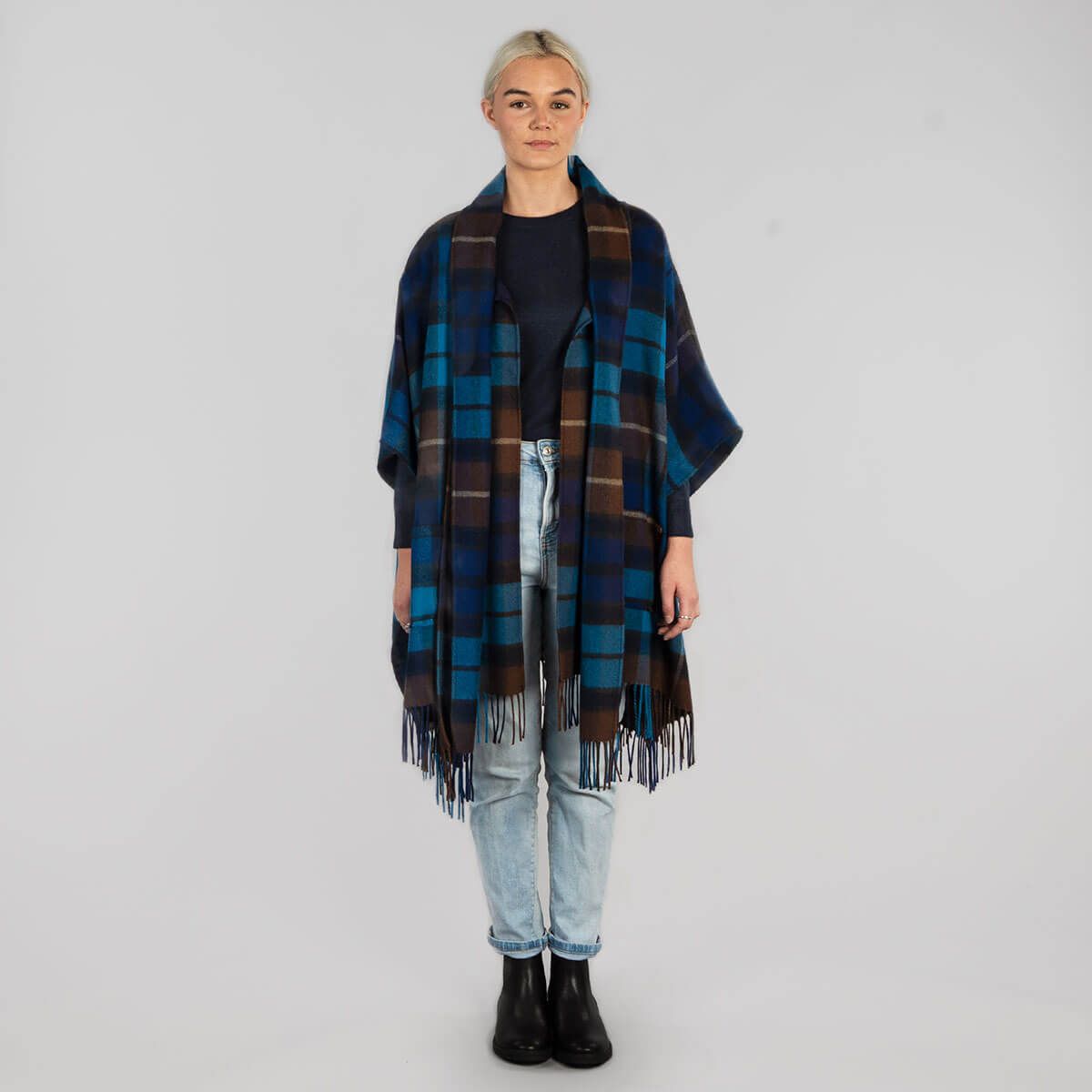 Robyn Buchanan Women's Blue Tartan Lambswool Jacket - Classic Plaid Wool Coat for Fall & Winter, Perfect for Office, Dating and Outdoor Activities
