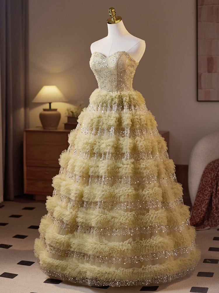 Elegant Sweetheart Neckline Tulle Sequin Emerald Green Prom Dress | Puffy Long Sweet 16 Gown for Formal Events & Quinceañera Celebrations | Perfect for Homecoming, Ballroom Dances & Special Occasions