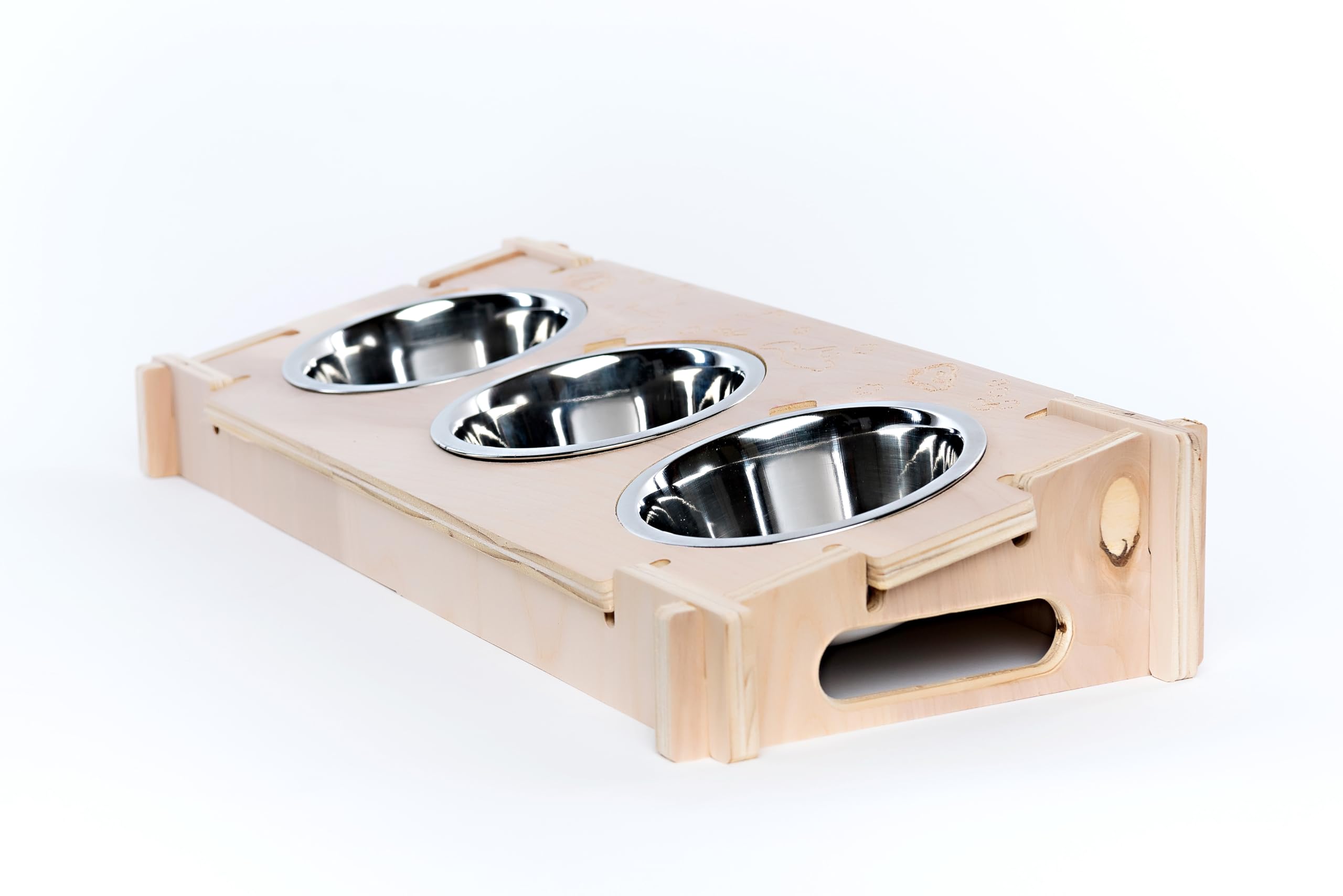 Raised Bowl Holder with 3 Bowls for Rabbits, Cats, Dogs - Small Pet Feeding Solution for Home & Travel