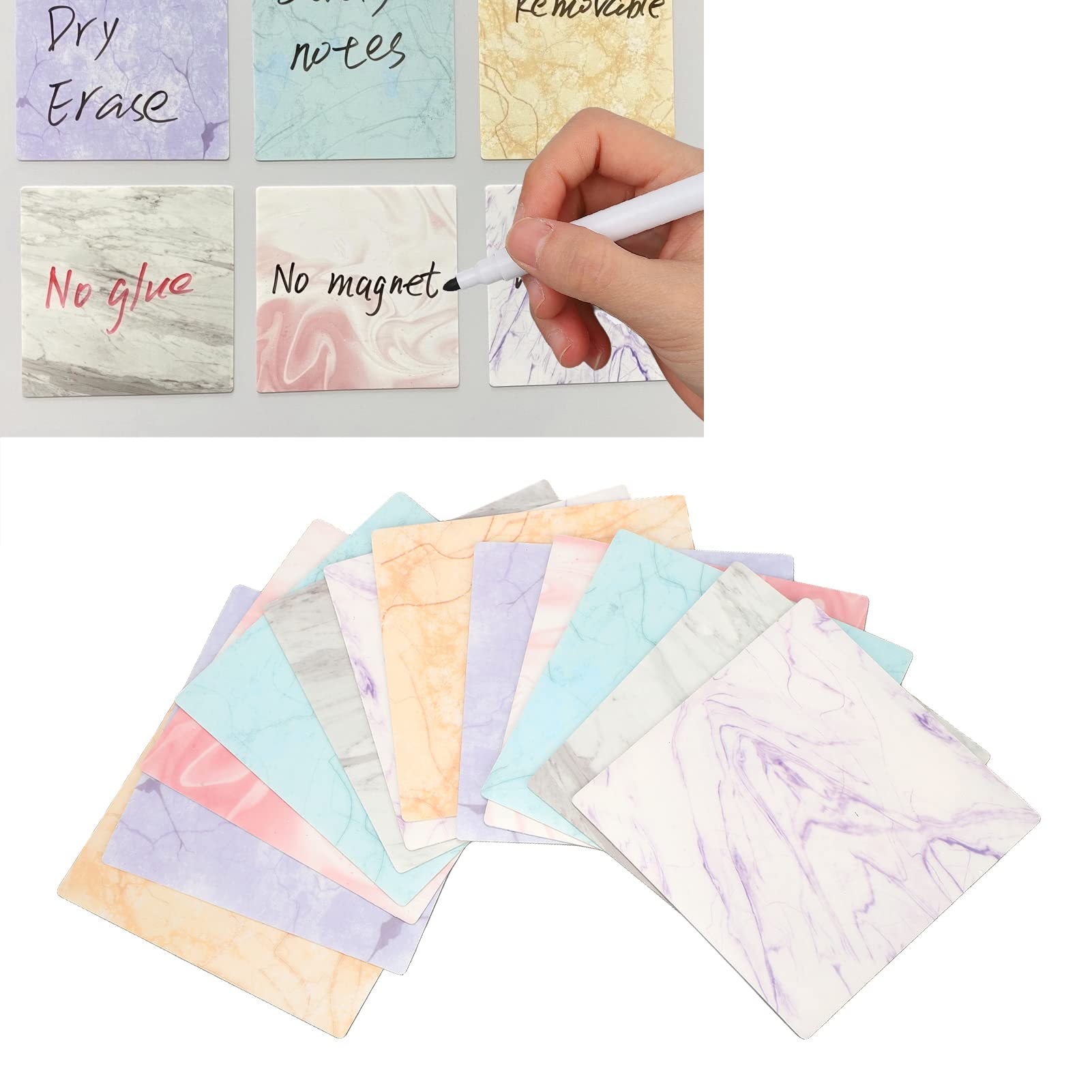12-Pack Dry Erase Whiteboard Stickers with Marker - 10x10cm Reusable Self-Adhesive White Board Sheets for Office, School, Home - Perfect for Notes on Tables, Doors, Walls & Refrigerators