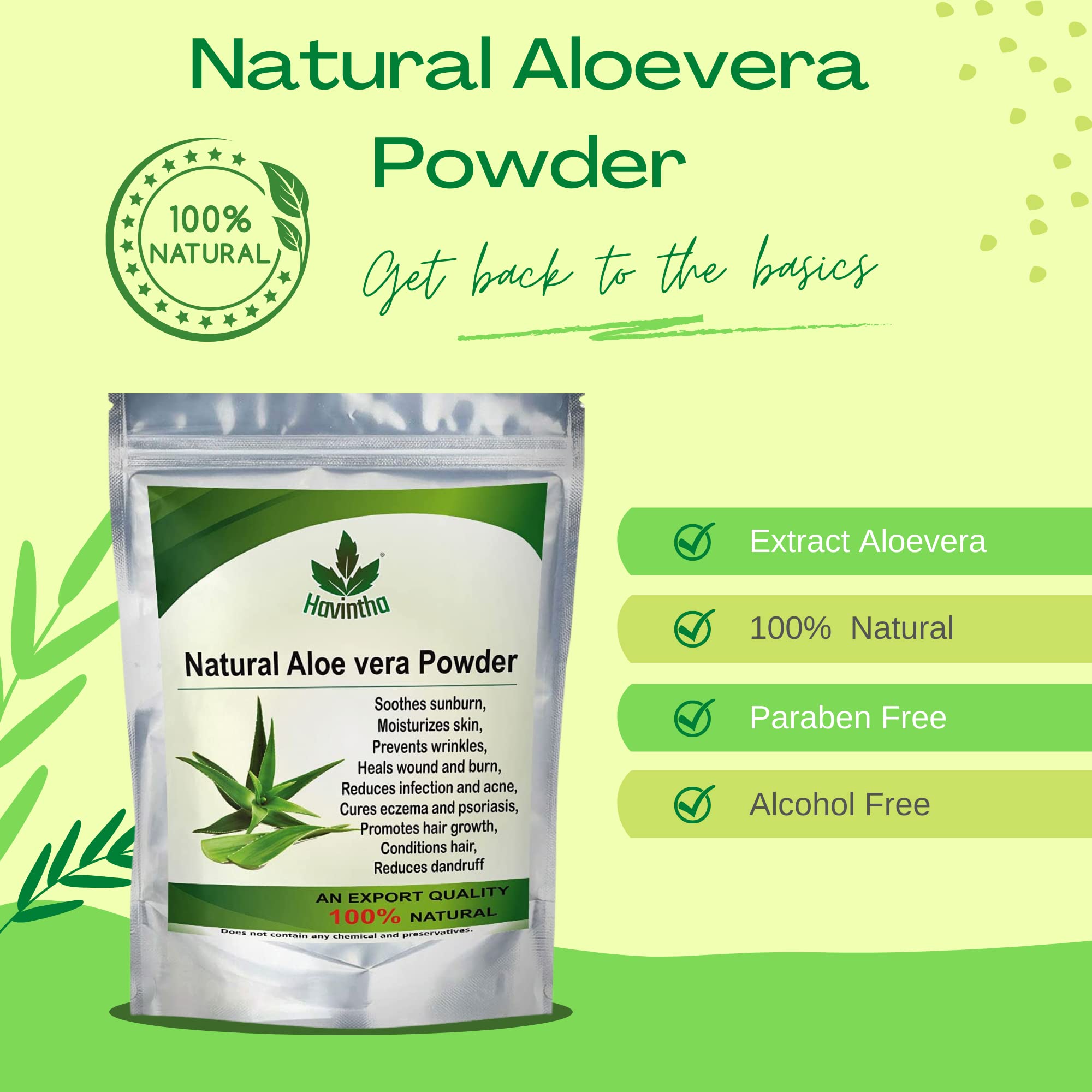 Havintha 100% Pure Aloe Vera Powder for Hair Growth & Skin Care - 8oz (227g) | Organic Face Wash, Scalp Treatment & DIY Beauty Recipes | Promotes Healthy Hair & Glowing Skin