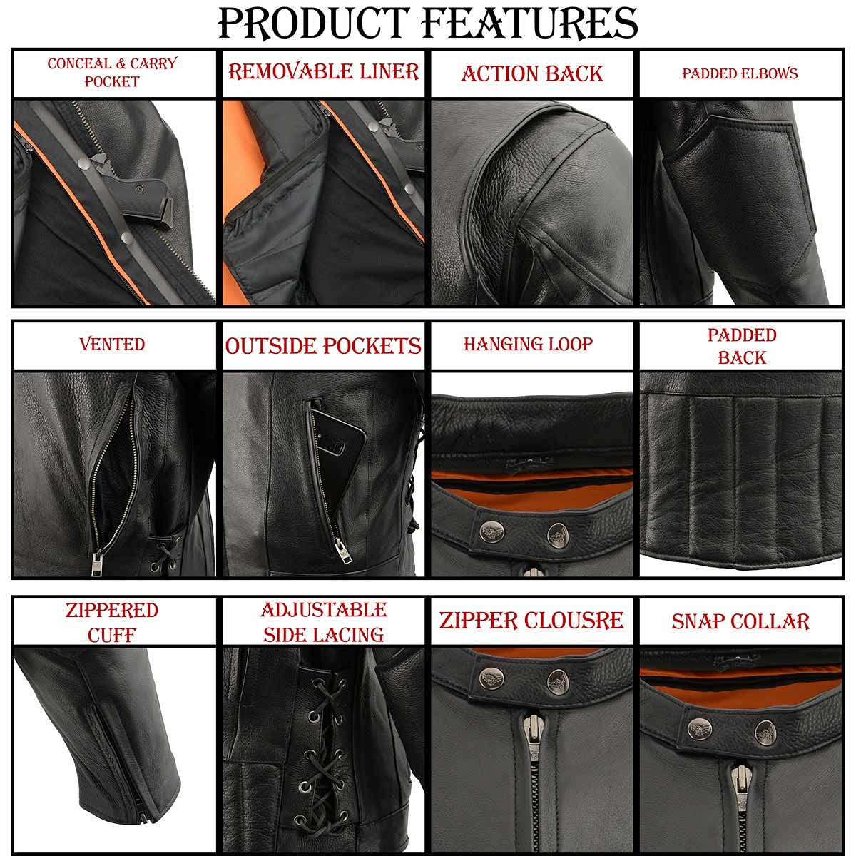 Milwaukee Leather ML1010 Men's Black Side Lace Vented Scooter Jacket - Motorcycle Riding, Casual Wear & Outdoor Adventures
