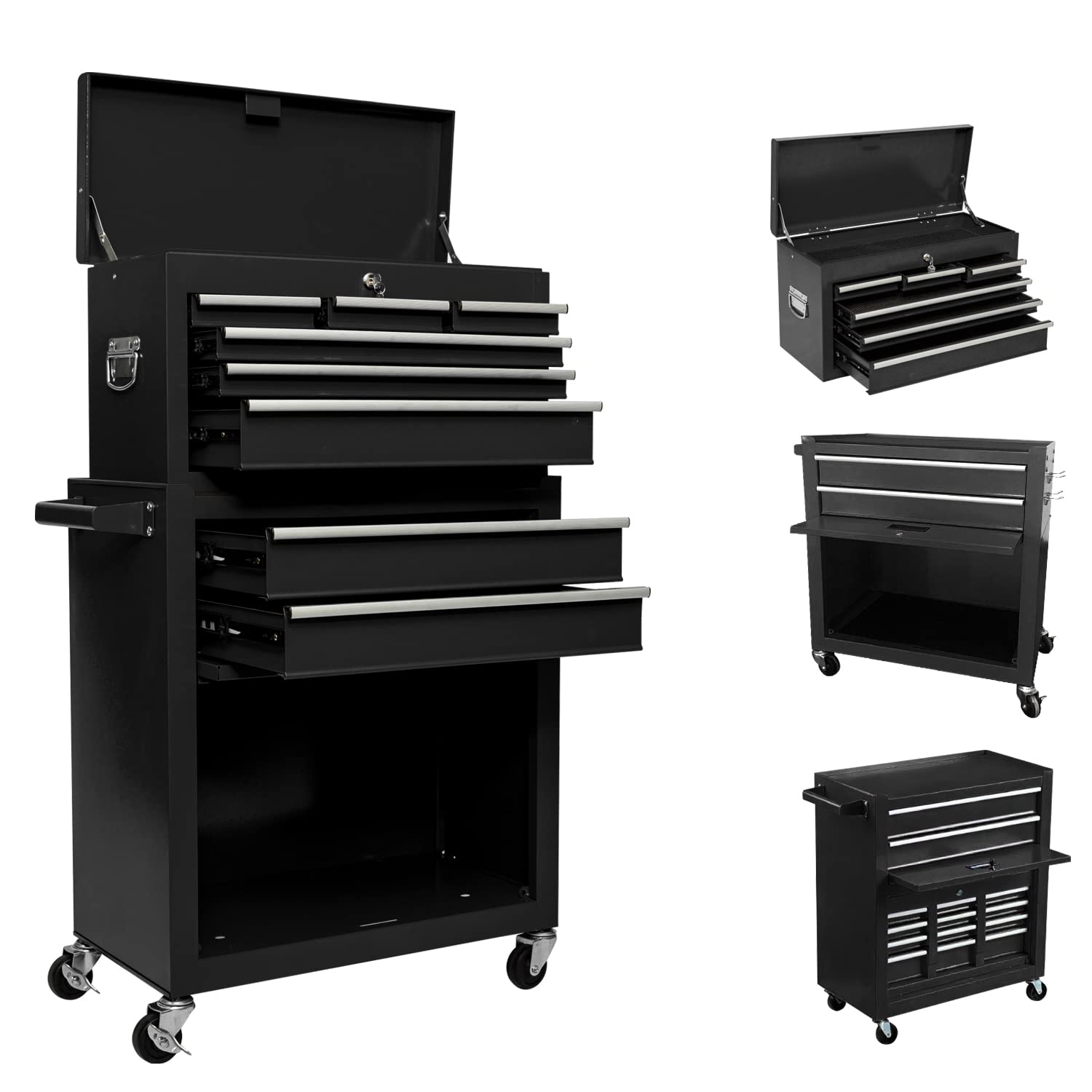 8-Drawer Rolling Tool Chest with Lockable Drawers - Heavy Duty Mobile Tool Storage Cabinet for Garage, Workshop & Warehouse - Large Tool Box with 4 Wheels & Detachable Design - Perfect for Mechanics, DIY Enthusiasts & Professional Contractors