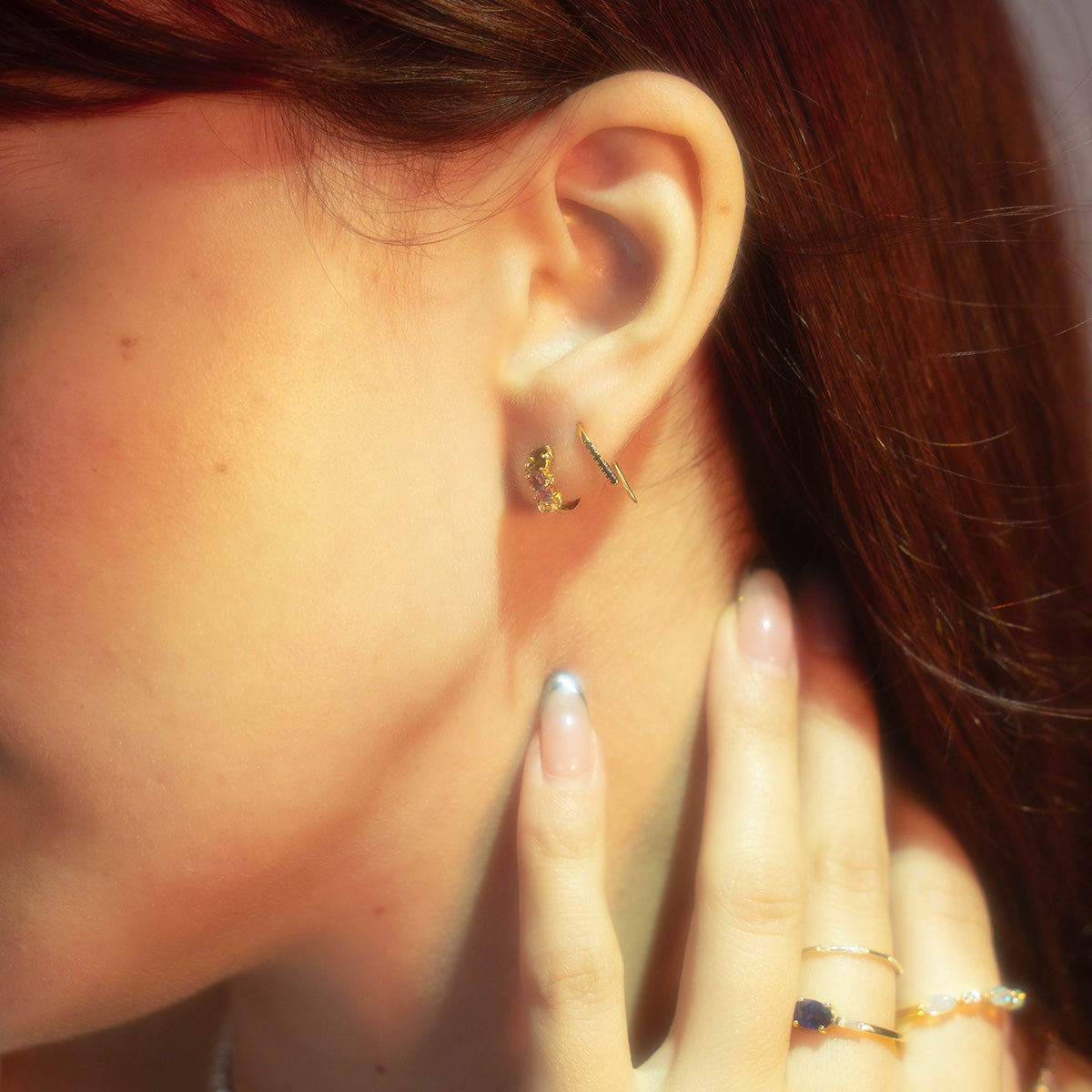 Solid Gold Black Diamond Open Ear Huggers - Elegant & Hypoallergenic Earrings for Women | Perfect for Parties, Weddings & Everyday Wear