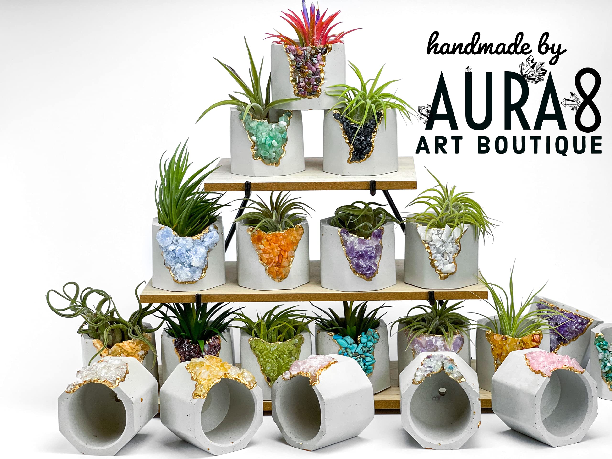 Geode Planter - Unique Air Plant Holder with Raw Amethyst Crystal | Mini Succulent Pot in Purple & Gold | Small Cactus Planter & Healing Crystal Candle Holder for Home Decor, Office Desk, Meditation Space & Gift Ideas