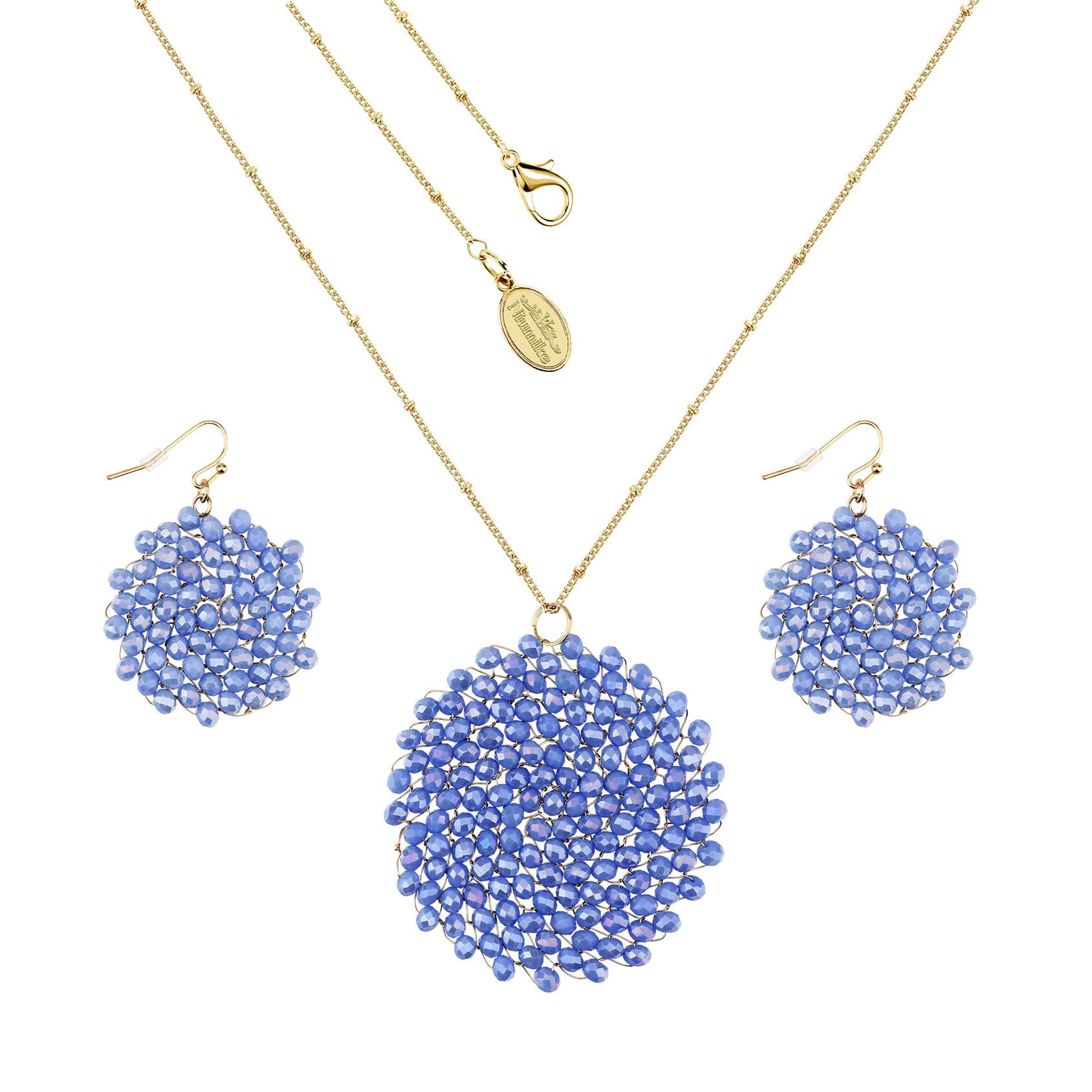 Niumike Handmade Crystal Circle Pendant Necklace and Earring Set for Women - Elegant Prom Jewelry, Long Statement Necklace with Gift Box - Perfect for Weddings, Parties & Special Occasions