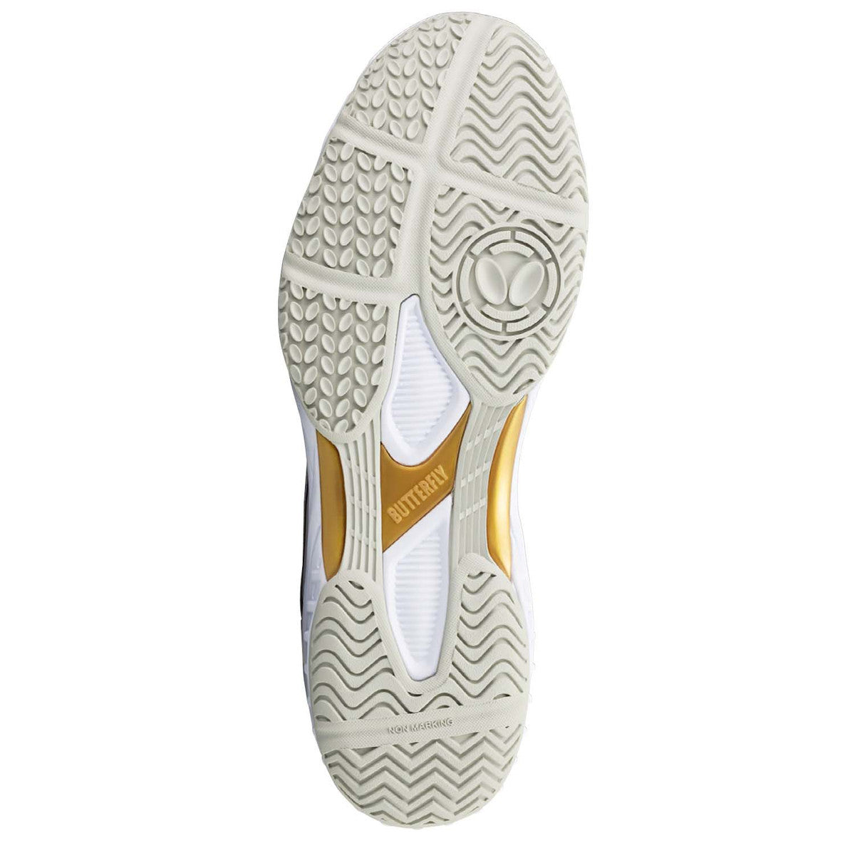 Butterfly Lezoline Rifones Table Tennis Shoes for Men & Women - White/Gold - Lightweight & Non-Slip for Indoor Court Sports - Perfect for Ping Pong, Badminton & Squash
