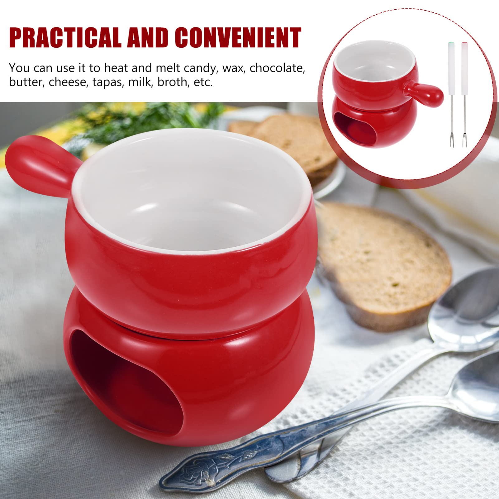 Premium Ceramic Cheese Melting Pot Set - Fondue, Chocolate & Butter Warmer for Stovetop & Tabletop - Perfect for Parties, Romantic Dinners & Family Gatherings