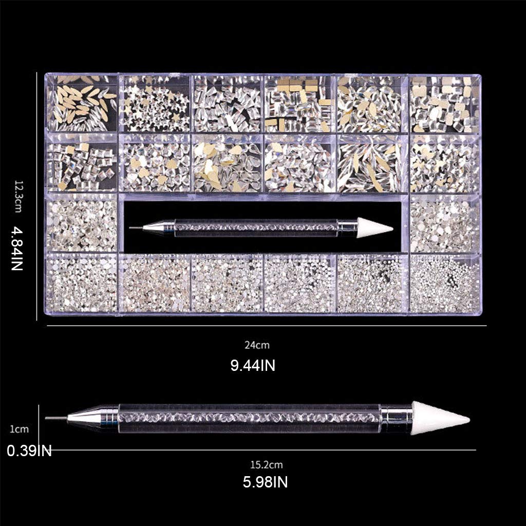 Professional Nail Art Rhinestones Kit - 3100pcs Multi-Shaped Glass Crystal AB Flatback Gems for Nail Design, DIY Crafts & 3D Nail Art | Non-Hotfix Mix Sizes Rhinestones for Salon, Home Manicure & Party Nail Decorations
