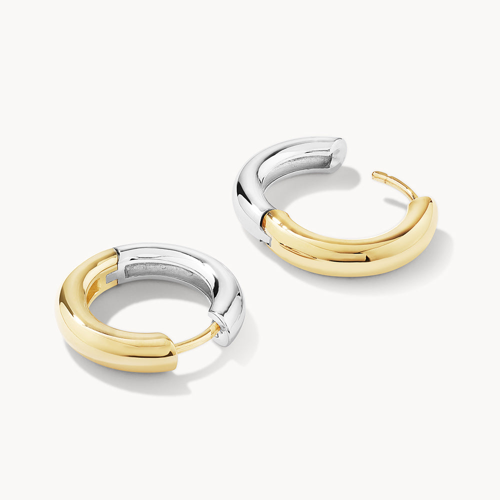 Stylish Midi Mixed Metal Reversible Hoop Earrings in Gold - Perfect for Everyday Wear, Parties & Special Occasions