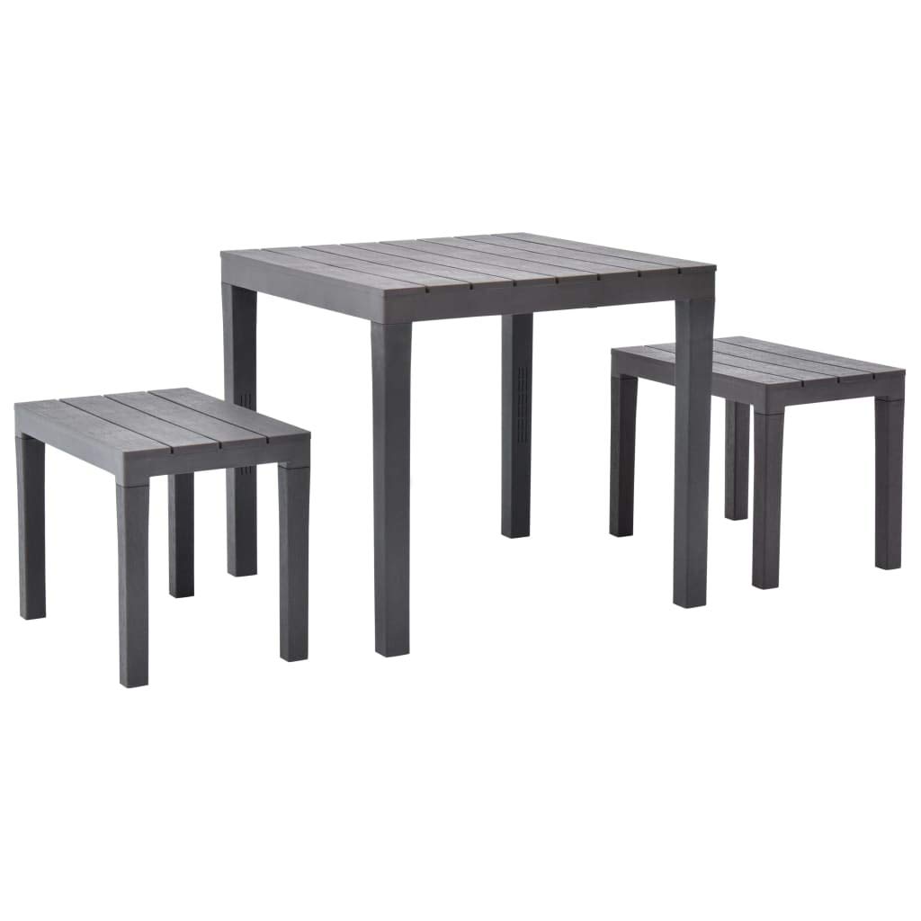 vidaXL 3-Piece Bistro Set - Outdoor Plastic Dining Table with 2 Benches, Brown Patio Furniture for Garden, Lawn & Backyard | Perfect for Small Spaces, Balconies & Poolside Relaxation