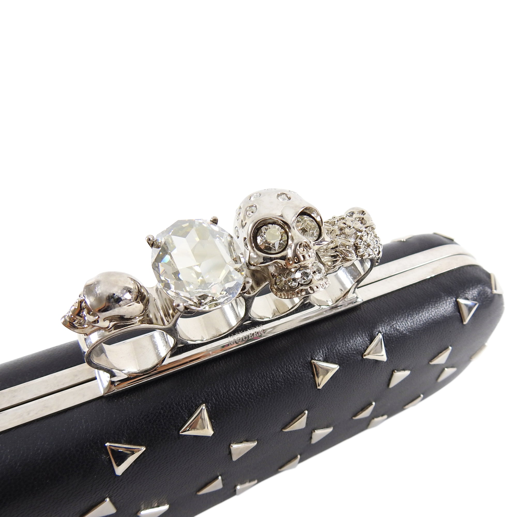 Alexander McQueen Black Stud Knuckle Duster Clutch Bag for Women - Stylish Evening Clutch with Metal Studs for Parties, Weddings & Night Out