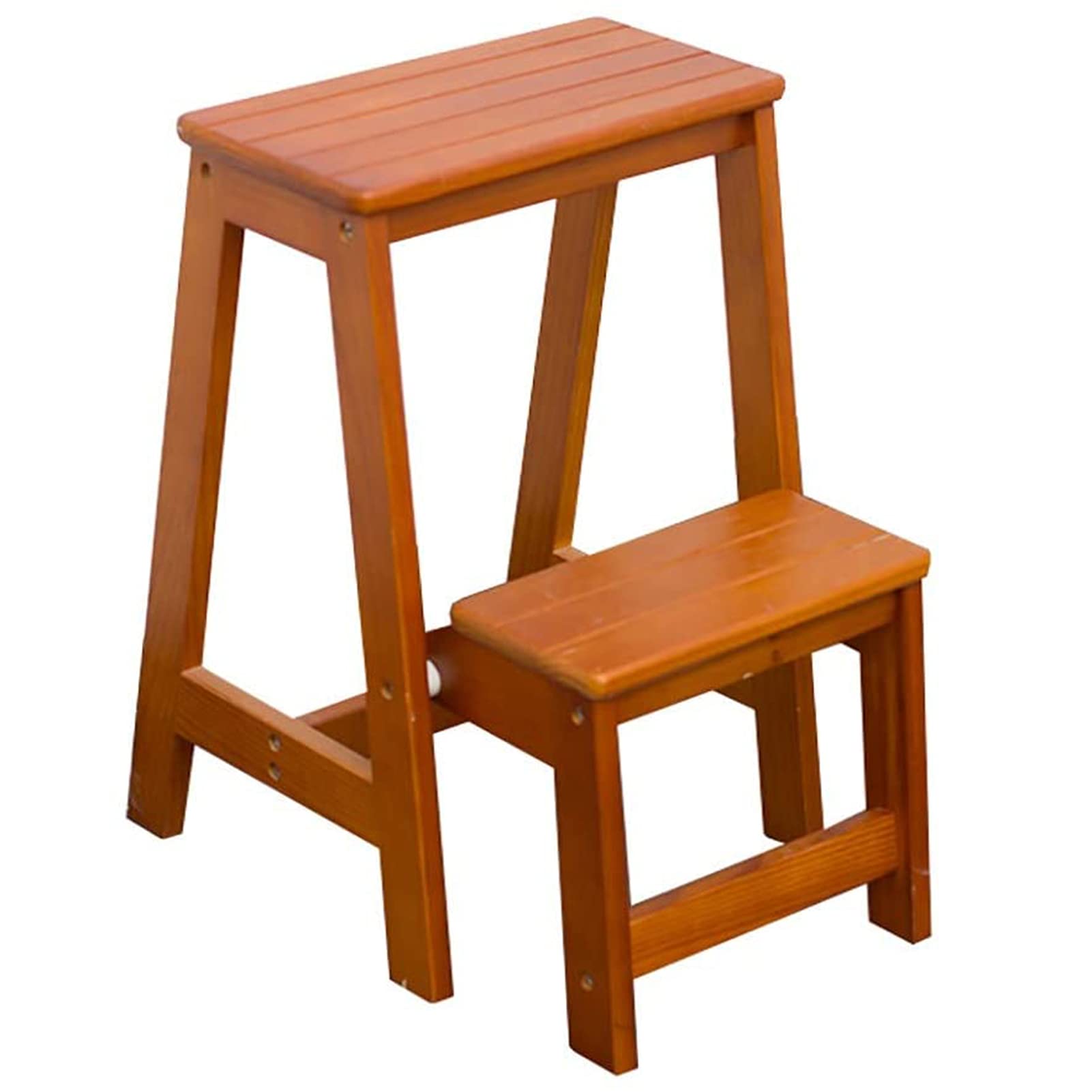 2-Step Folding Wooden Step Ladder - Sturdy Kitchen Step Stool for Home, Black/Brown - Perfect for Reaching High Shelves, Changing Light Bulbs & Home Decorating
